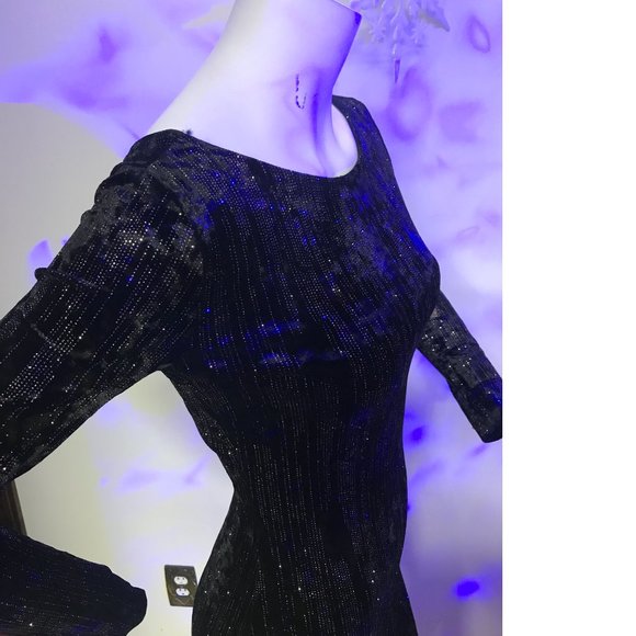 Le Chateau Black Gold Velvet Velour Metallic Evening Cocktail Bodycon Dress NWT - Picture 10 of 10